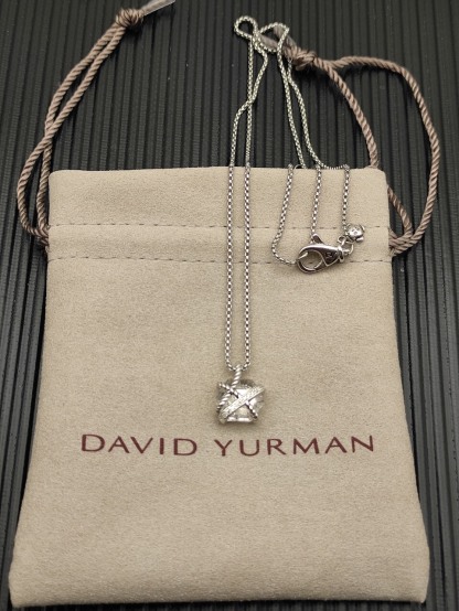 Cable Wrap Necklace Sterling Silver with Clear Quartz and Diamonds, 12.5mm
