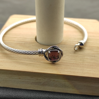 Cable Classics Bracelet, Purple Gemstone and Bead Detail, Sterling Silver, 3mm