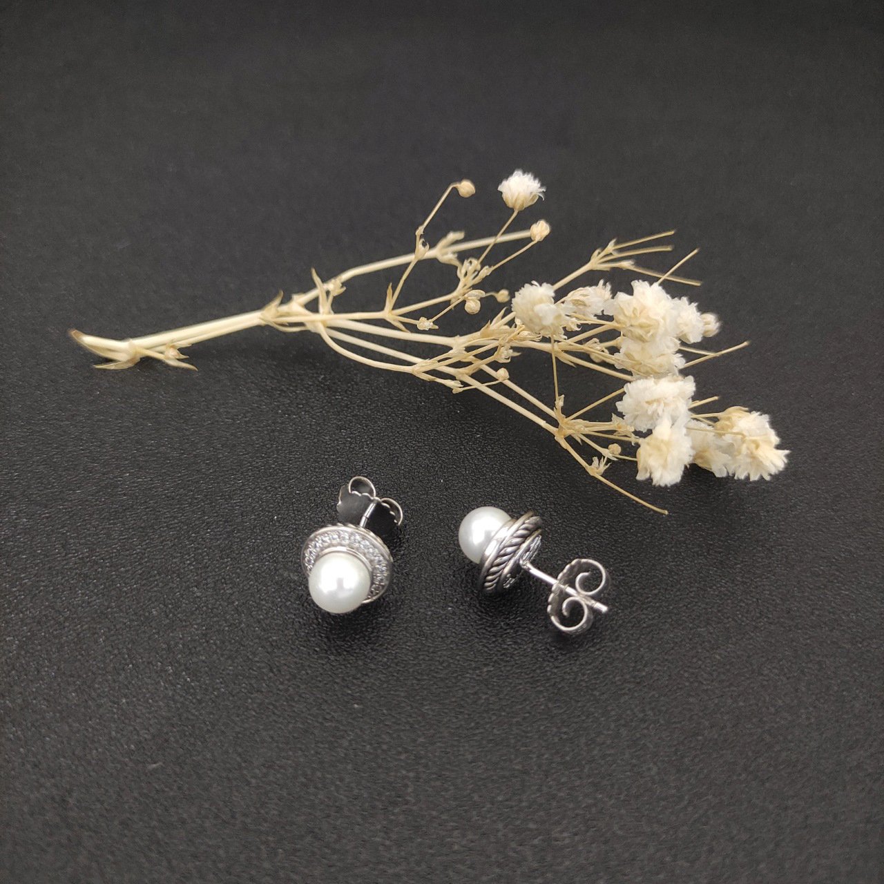 Pearl Classics Cable Halo Button Earrings Sterling Silver with Diamonds, 13mm