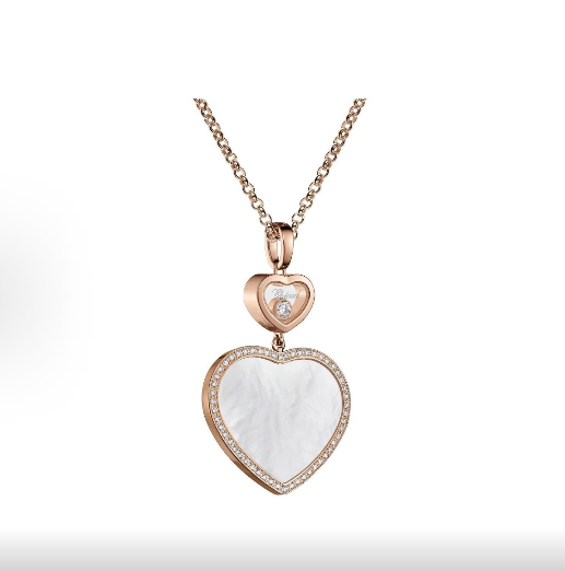 Women's heart-shaped pave design necklace in rose gold.