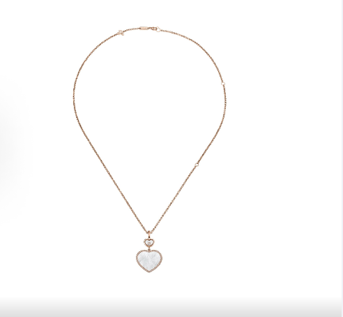 Women's heart-shaped pave design necklace in rose gold.
