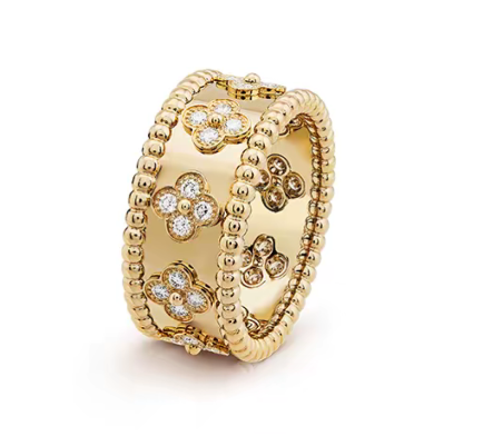 Four-leaf clover ring with embedded stones (women's)