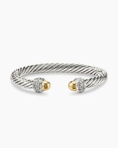 Cable-designed sterling silver bracelet inlaid with diamonds. 