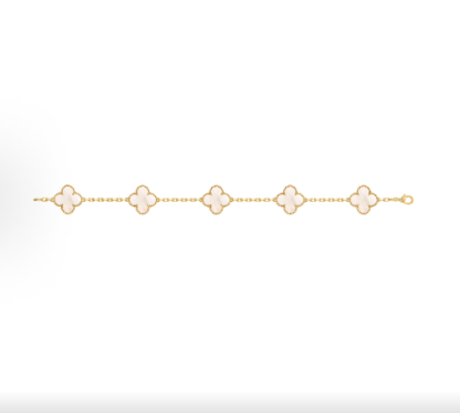 Lucky four-leaf clover and five-petal flower white mother-of-pearl bracelet