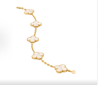 Lucky four-leaf clover and five-petal flower white mother-of-pearl bracelet
