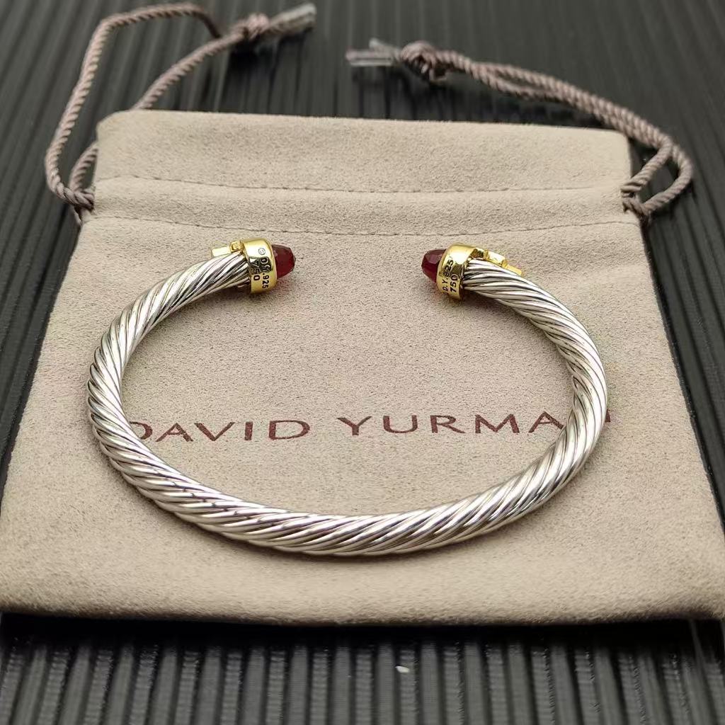 Cable Bracelet with Rhodolite Garnet & Diamond Accents  5mm