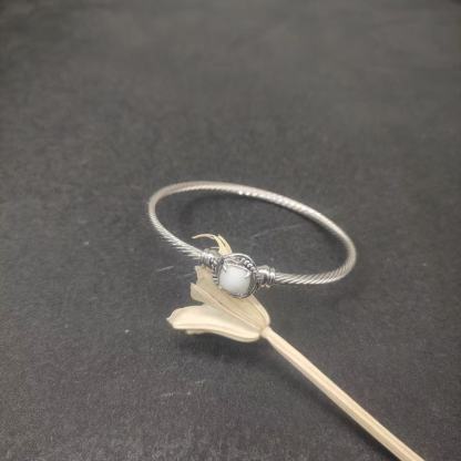 Cable Classics Bracelet, White Agate and Bead Detail, Sterling Silver, 3mm