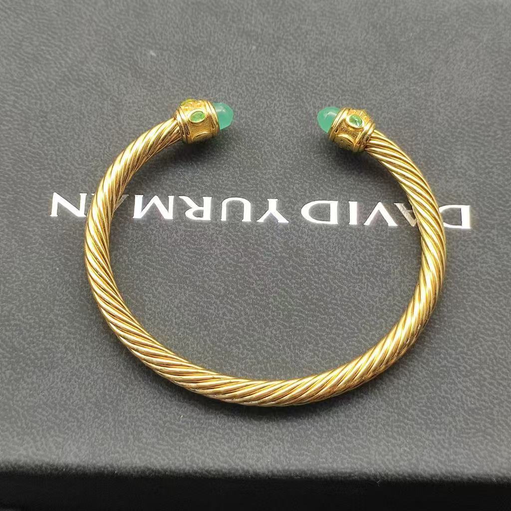 Renaissance® Classic Cable Bracelet Sterling gold with 14K Yellow Gold, green Topaz and Lapis, 5mm