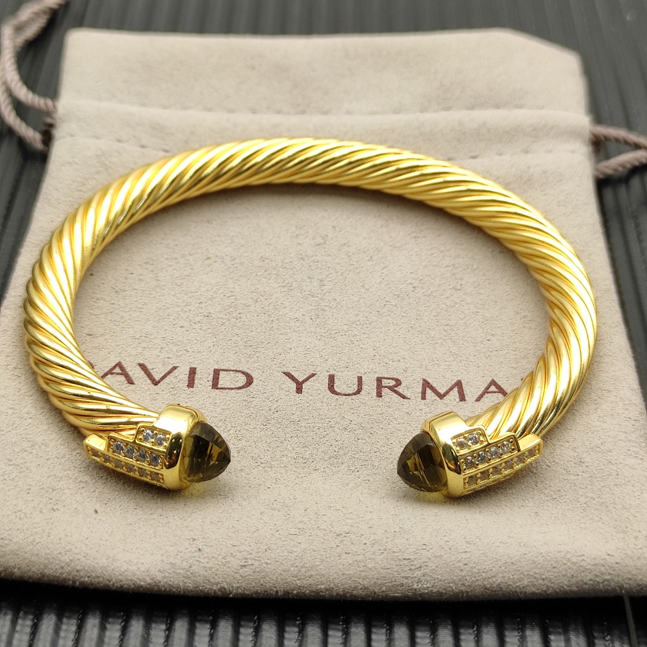 7mm Cable Bracelet with Brown & Diamond Accents