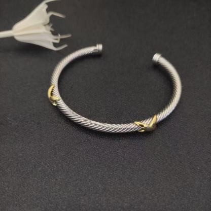X Classic Cable Station Bracelet Sterling Silver with 18K Yellow Gold, 4mm