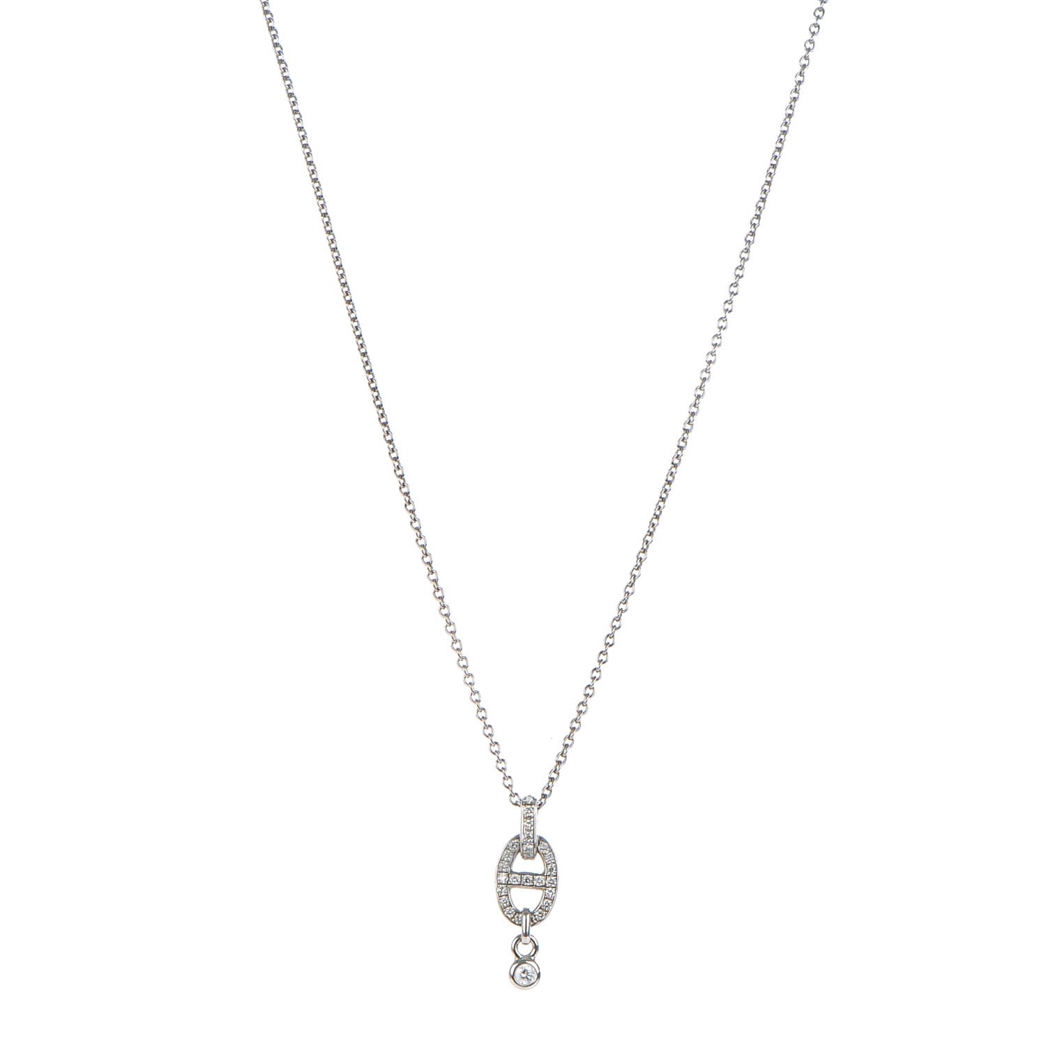 18K White Gold Diamond PM Chaine d'Ancre Enchainee Necklace