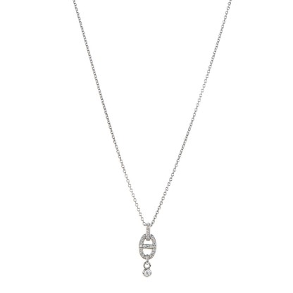 18K White Gold Diamond PM Chaine d'Ancre Enchainee Necklace