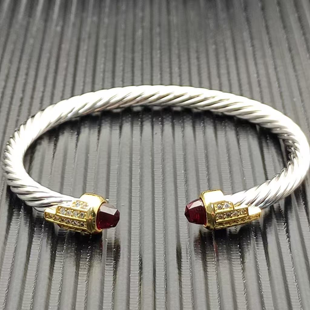 Cable Bracelet with Rhodolite Garnet & Diamond Accents  5mm