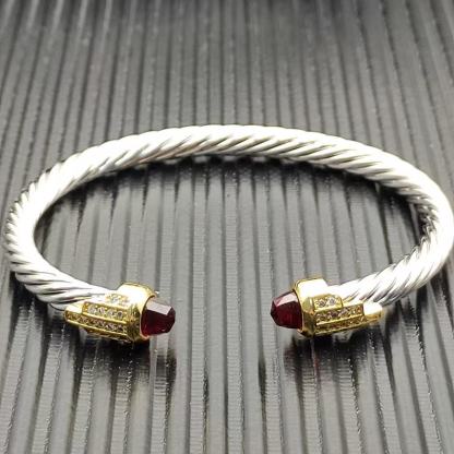 Cable Bracelet with Rhodolite Garnet & Diamond Accents  5mm