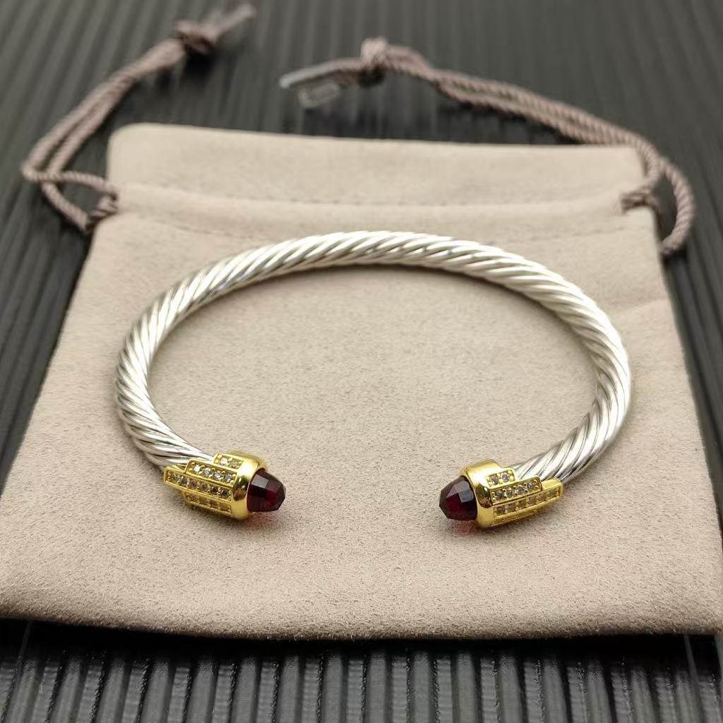 Cable Bracelet with Rhodolite Garnet & Diamond Accents  5mm