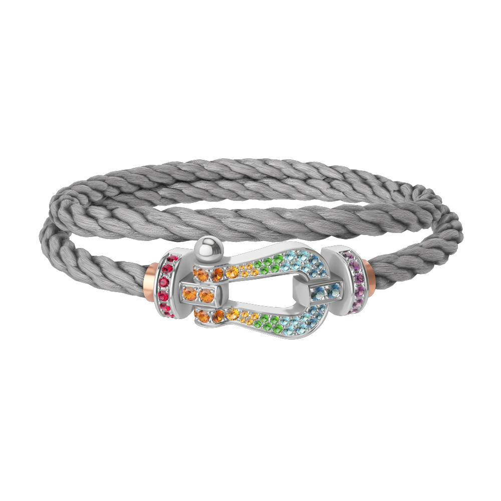 FORCE 10 BRACELET 18K WHITE GOLD AND COLORED STONES LARGE MODEL
