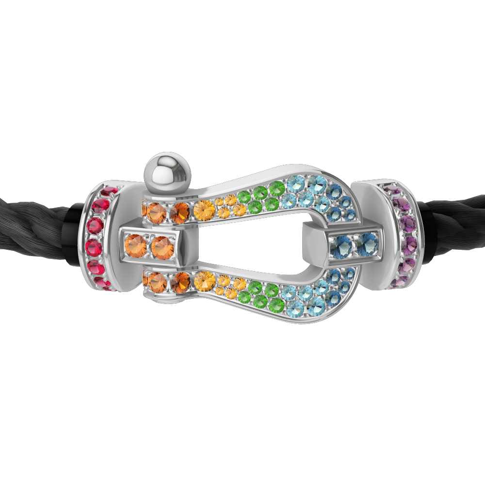 FORCE 10 BRACELET 18K WHITE GOLD AND COLORED STONES LARGE MODEL