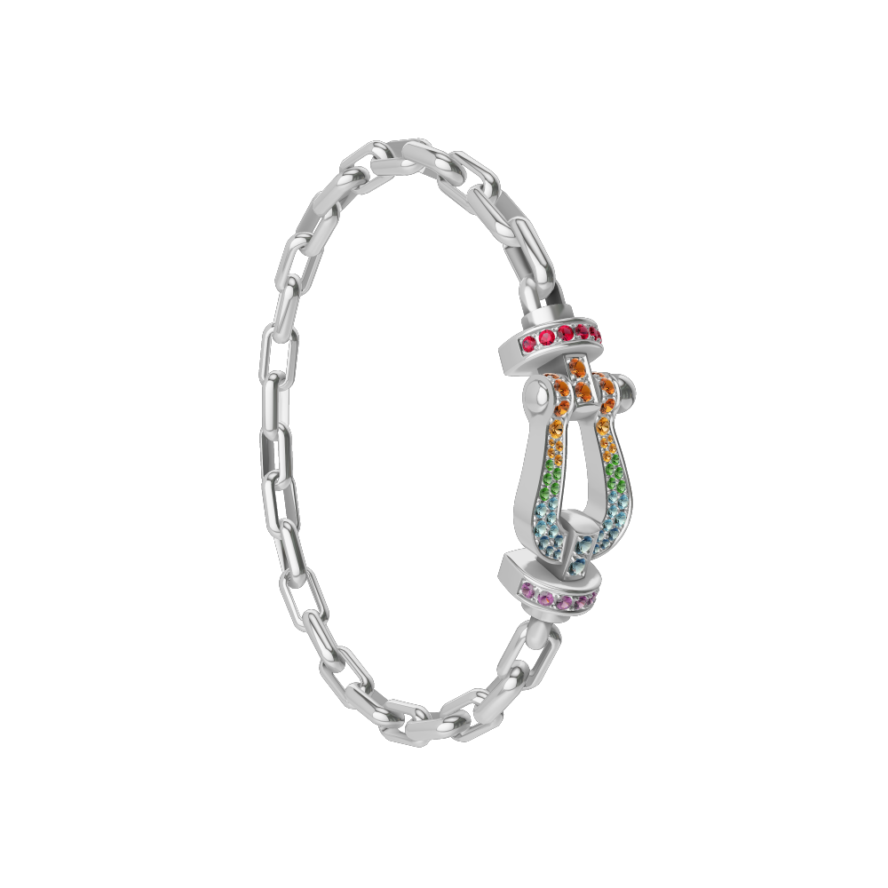 FORCE 10 BRACELET 18K WHITE GOLD AND COLORED STONES LARGE MODEL