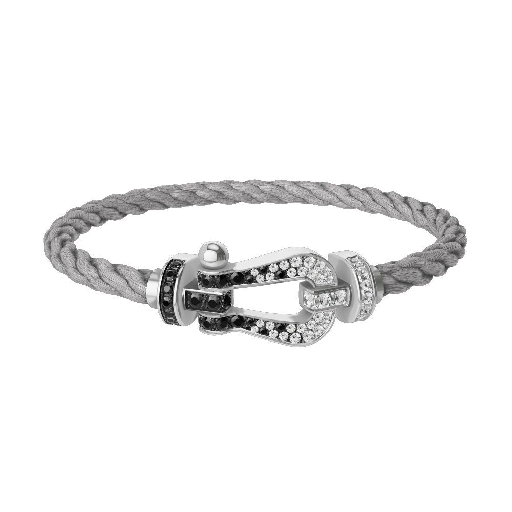 FORCE 10 BRACELET 18K WHITE GOLD AND BLACK AND WHITE DIAMONDS LARGE MODEL