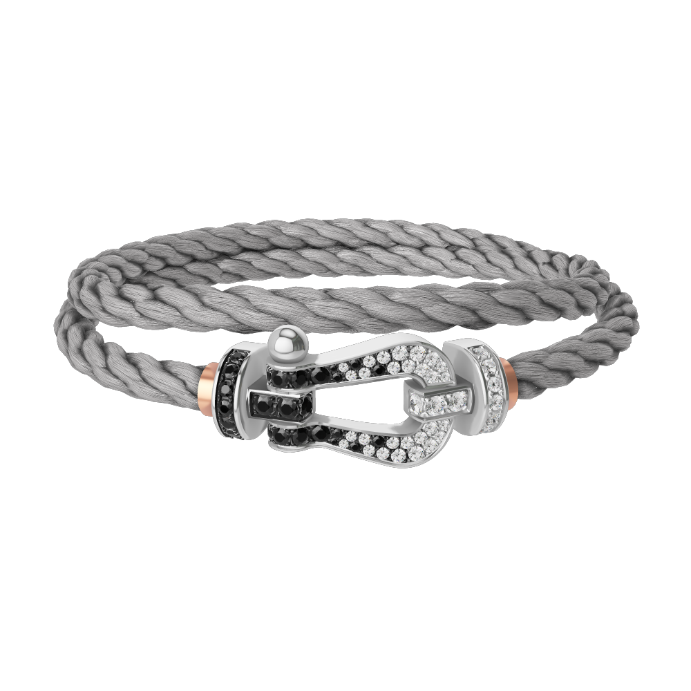 FORCE 10 BRACELET 18K WHITE GOLD AND BLACK AND WHITE DIAMONDS LARGE MODEL
