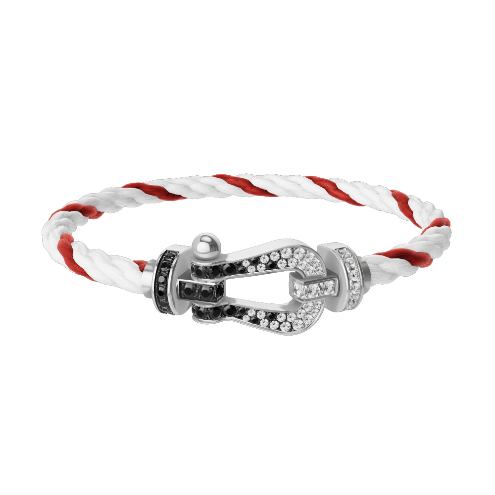 FORCE 10 BRACELET 18K WHITE GOLD AND BLACK AND WHITE DIAMONDS LARGE MODEL