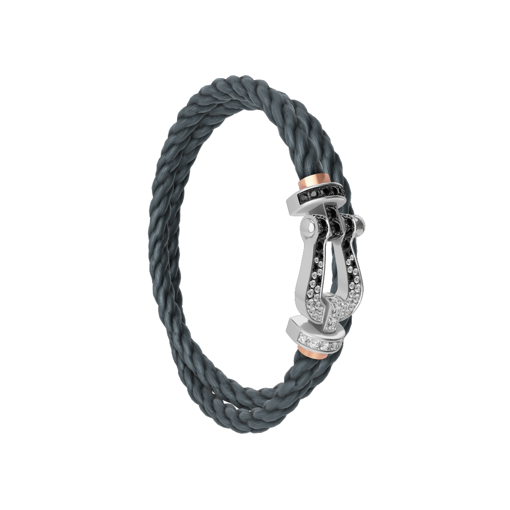 FORCE 10 BRACELET 18K WHITE GOLD AND BLACK AND WHITE DIAMONDS LARGE MODEL