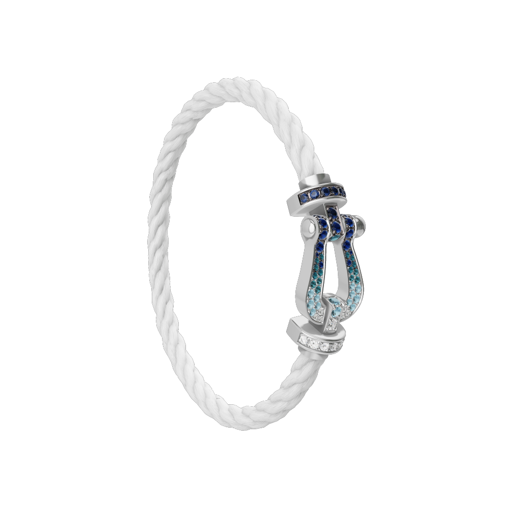 FORCE 10 BRACELET LARGE MODEL 18K WHITE GOLD DIAMOND PAVED AND COLORED STONES