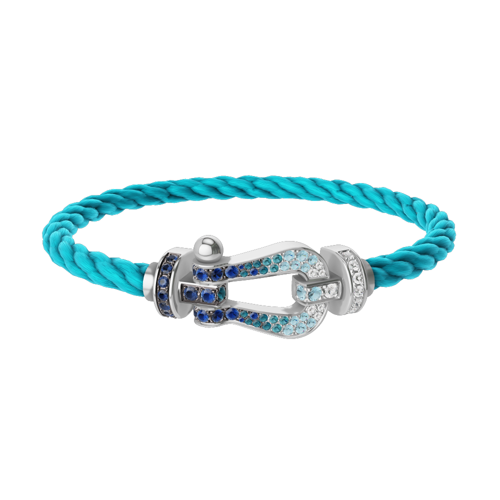 FORCE 10 BRACELET LARGE MODEL 18K WHITE GOLD DIAMOND PAVED AND COLORED STONES