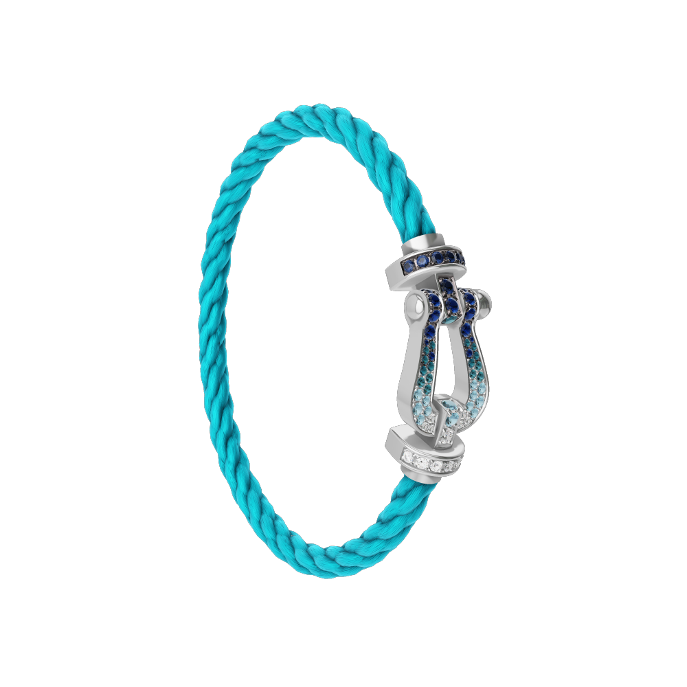 FORCE 10 BRACELET LARGE MODEL 18K WHITE GOLD DIAMOND PAVED AND COLORED STONES