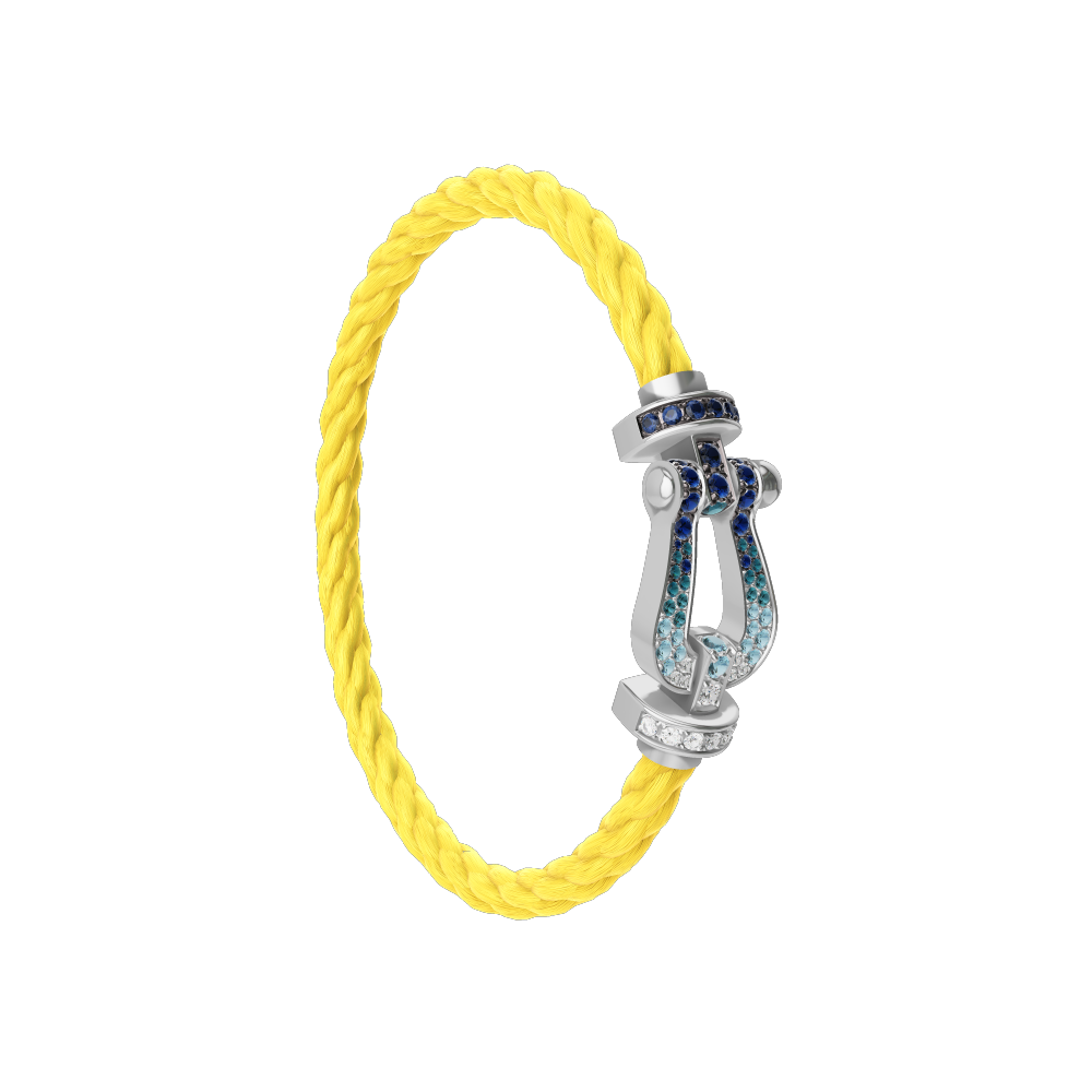 FORCE 10 BRACELET LARGE MODEL 18K WHITE GOLD DIAMOND PAVED AND COLORED STONES