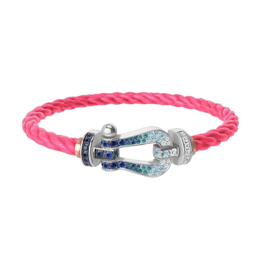 FORCE 10 BRACELET LARGE MODEL 18K WHITE GOLD DIAMOND PAVED AND COLORED STONES