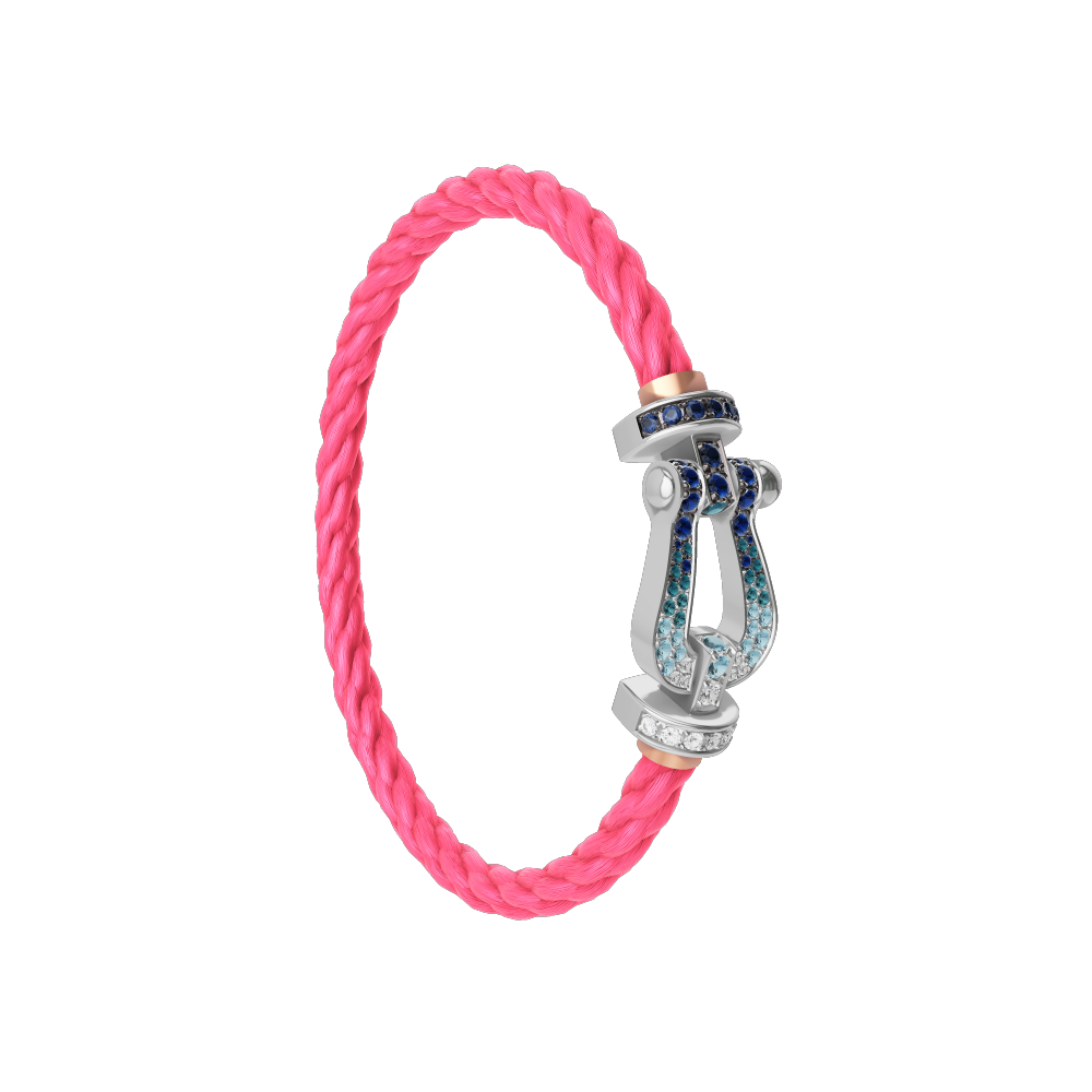 FORCE 10 BRACELET LARGE MODEL 18K WHITE GOLD DIAMOND PAVED AND COLORED STONES