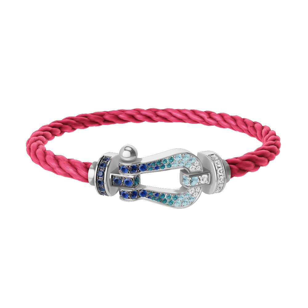 FORCE 10 BRACELET LARGE MODEL 18K WHITE GOLD DIAMOND PAVED AND COLORED STONES