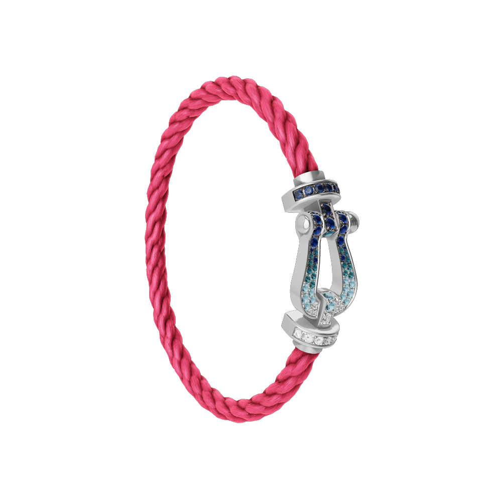 FORCE 10 BRACELET LARGE MODEL 18K WHITE GOLD DIAMOND PAVED AND COLORED STONES