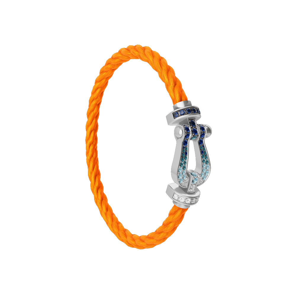 FORCE 10 BRACELET LARGE MODEL 18K WHITE GOLD DIAMOND PAVED AND COLORED STONES