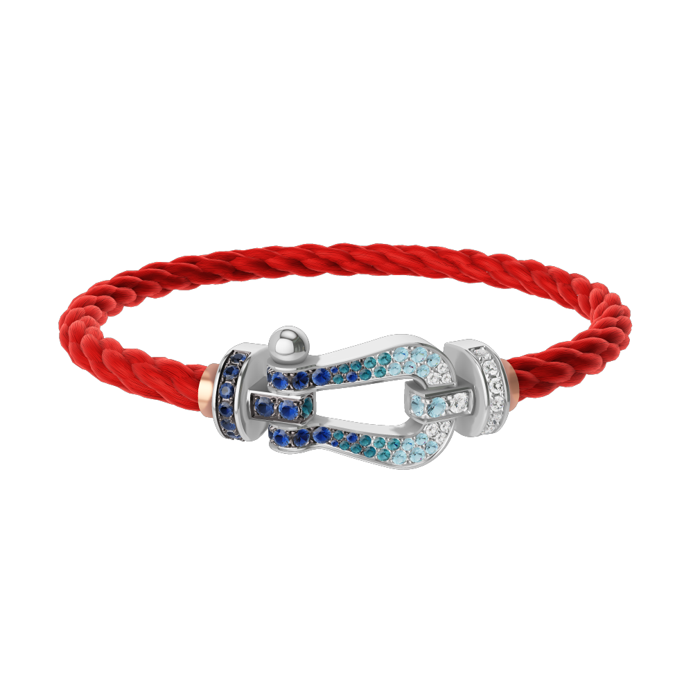 FORCE 10 BRACELET LARGE MODEL 18K WHITE GOLD DIAMOND PAVED AND COLORED STONES