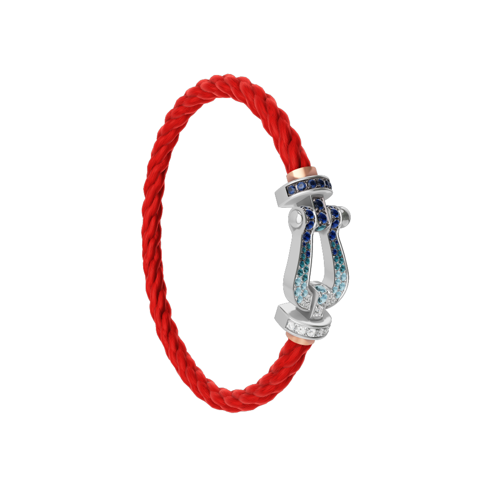 FORCE 10 BRACELET LARGE MODEL 18K WHITE GOLD DIAMOND PAVED AND COLORED STONES