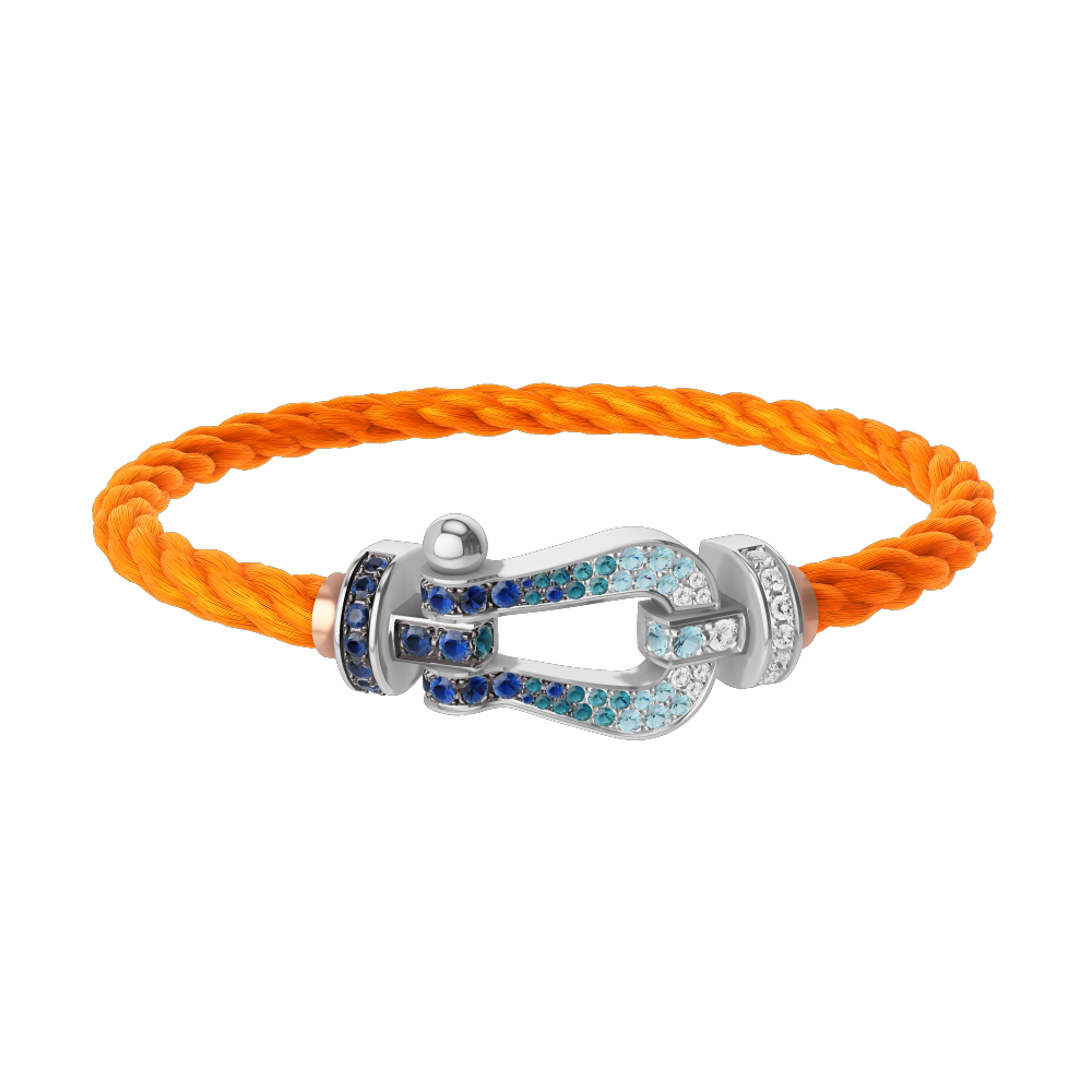 FORCE 10 BRACELET LARGE MODEL 18K WHITE GOLD DIAMOND PAVED AND COLORED STONES