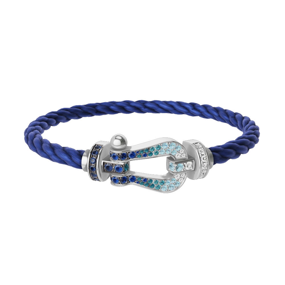 FORCE 10 BRACELET LARGE MODEL 18K WHITE GOLD DIAMOND PAVED AND COLORED STONES