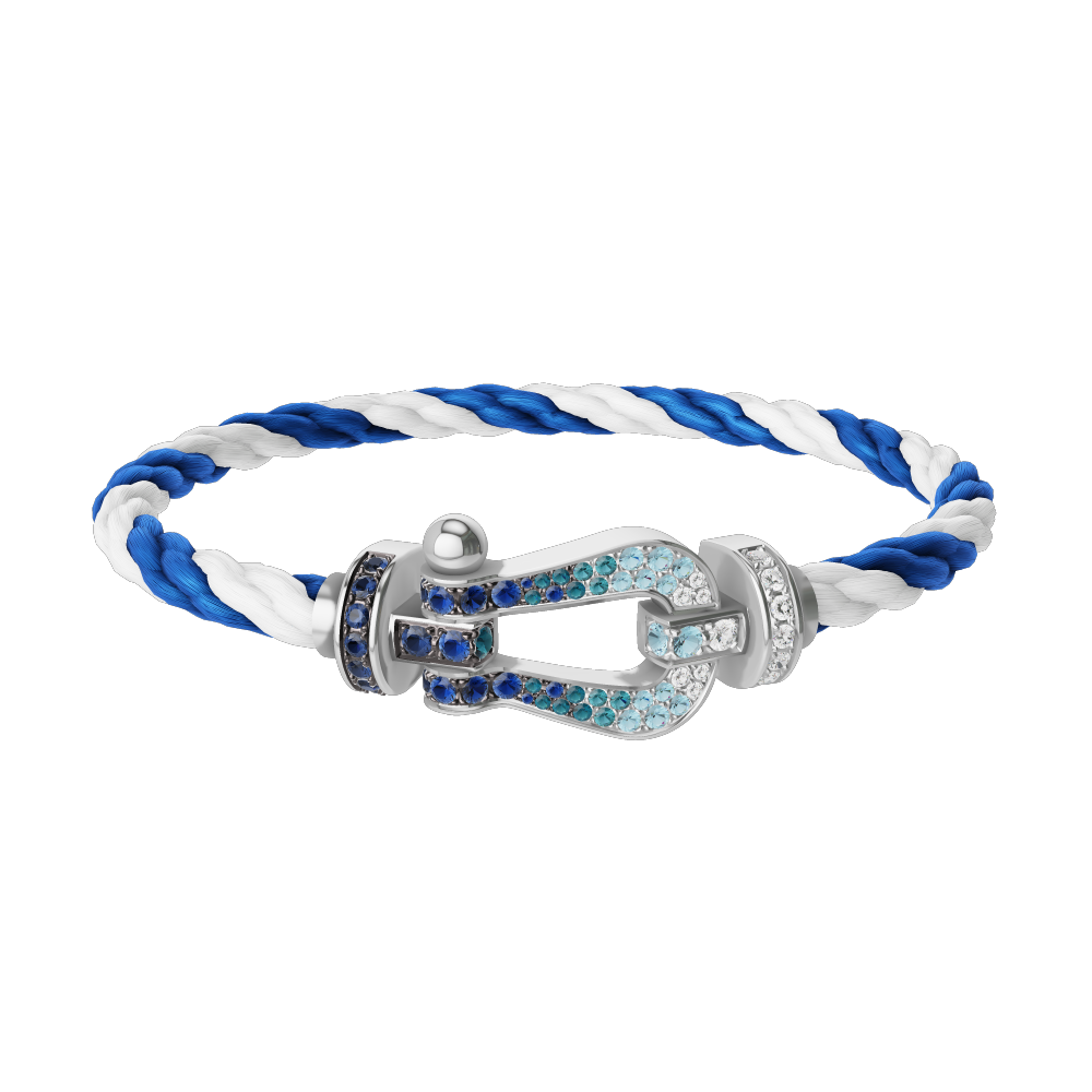 FORCE 10 BRACELET LARGE MODEL 18K WHITE GOLD DIAMOND PAVED AND COLORED STONES