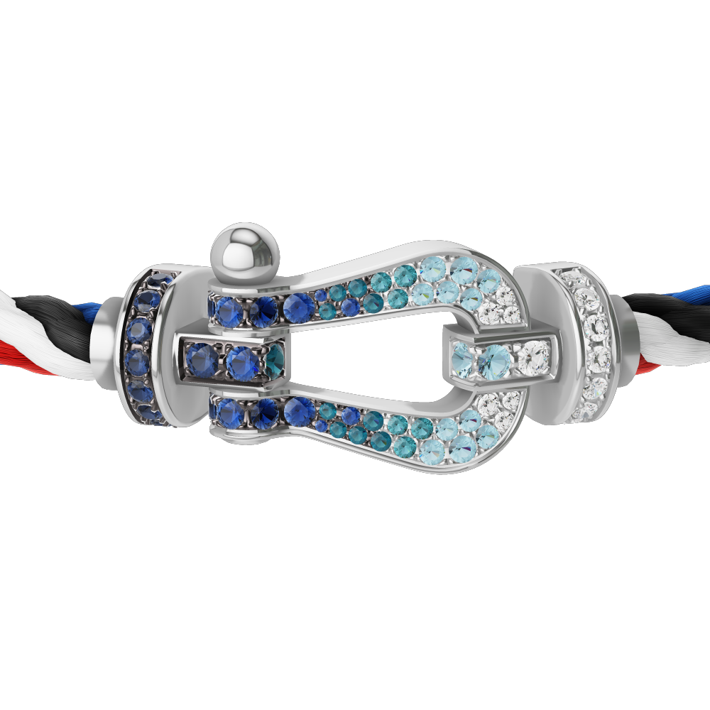 FORCE 10 BRACELET LARGE MODEL 18K WHITE GOLD DIAMOND PAVED AND COLORED STONES
