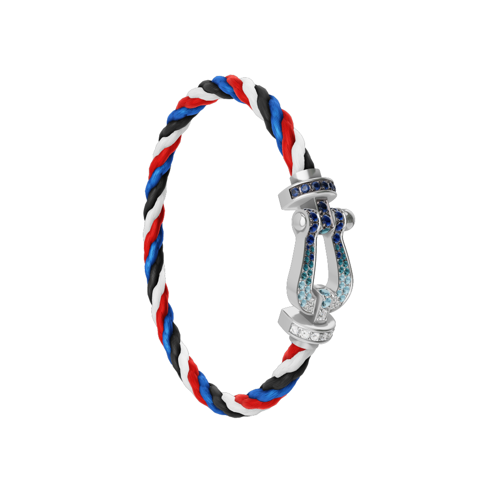 FORCE 10 BRACELET LARGE MODEL 18K WHITE GOLD DIAMOND PAVED AND COLORED STONES