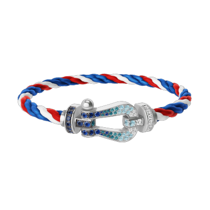 FORCE 10 BRACELET LARGE MODEL 18K WHITE GOLD DIAMOND PAVED AND COLORED STONES