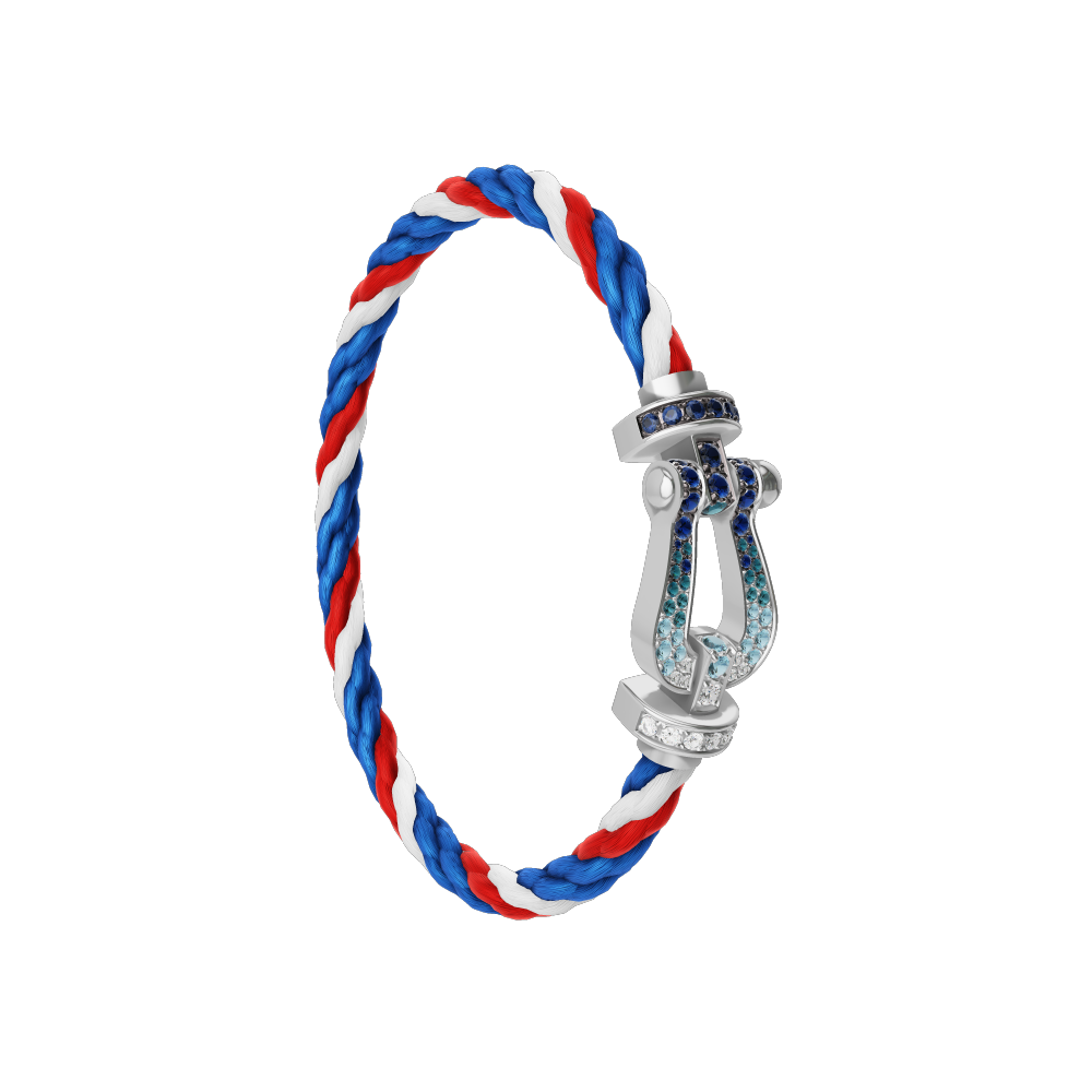 FORCE 10 BRACELET LARGE MODEL 18K WHITE GOLD DIAMOND PAVED AND COLORED STONES