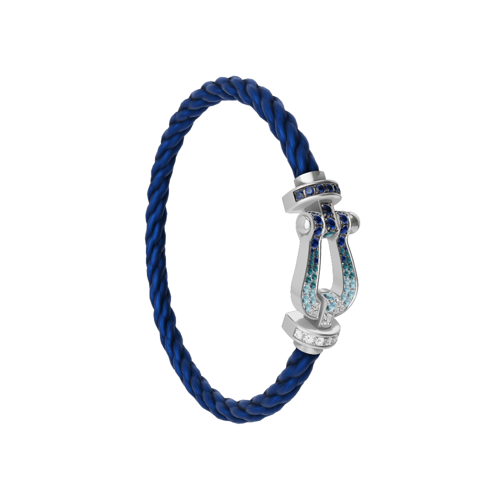 FORCE 10 BRACELET LARGE MODEL 18K WHITE GOLD DIAMOND PAVED AND COLORED STONES
