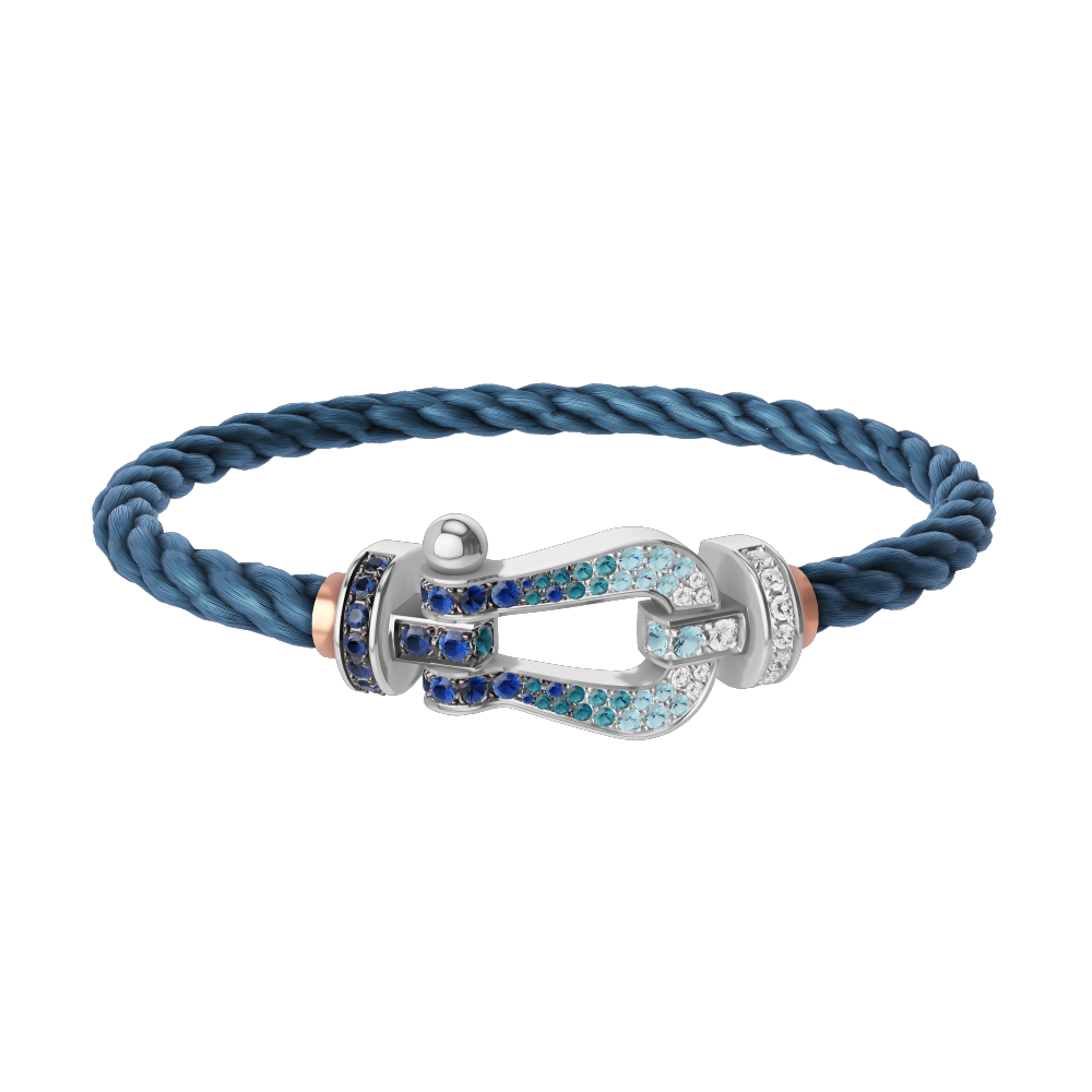 FORCE 10 BRACELET LARGE MODEL 18K WHITE GOLD DIAMOND PAVED AND COLORED STONES