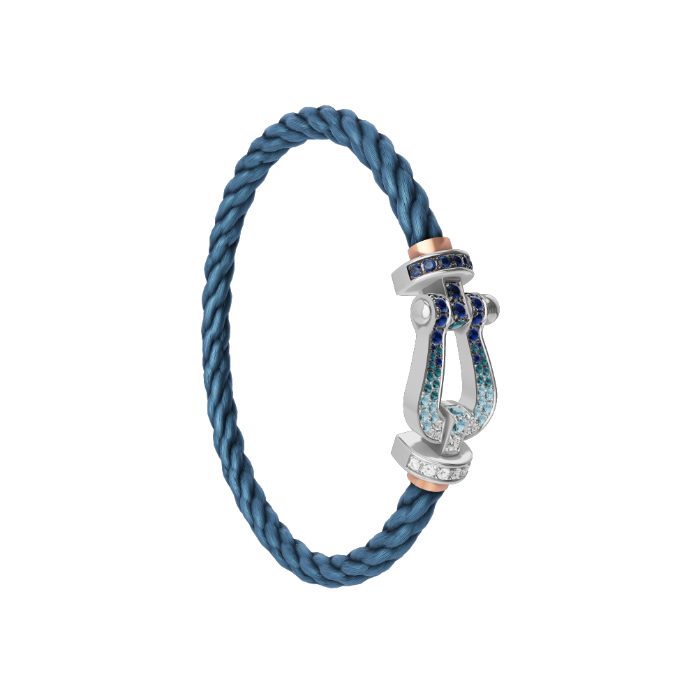 FORCE 10 BRACELET LARGE MODEL 18K WHITE GOLD DIAMOND PAVED AND COLORED STONES