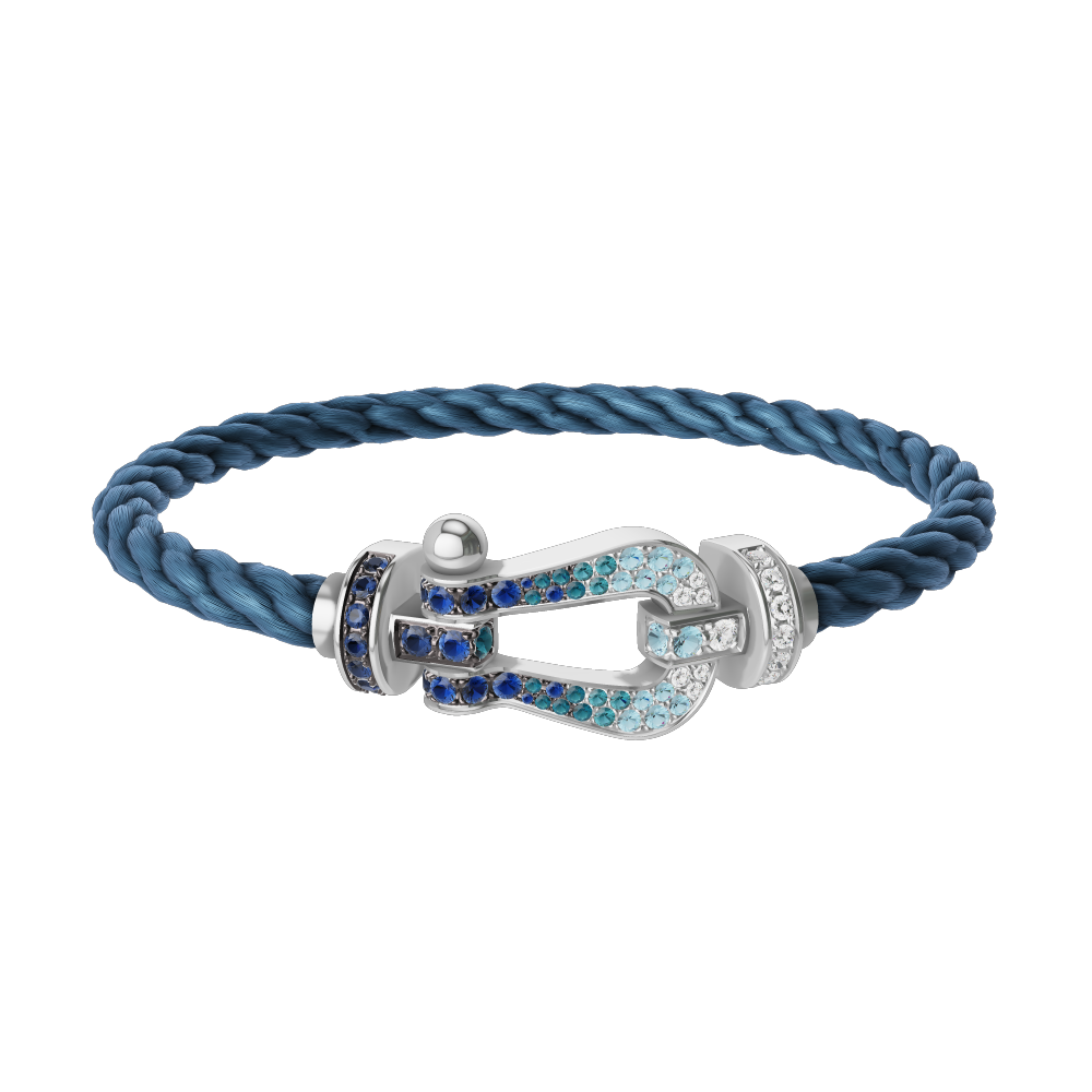 FORCE 10 BRACELET LARGE MODEL 18K WHITE GOLD DIAMOND PAVED AND COLORED STONES