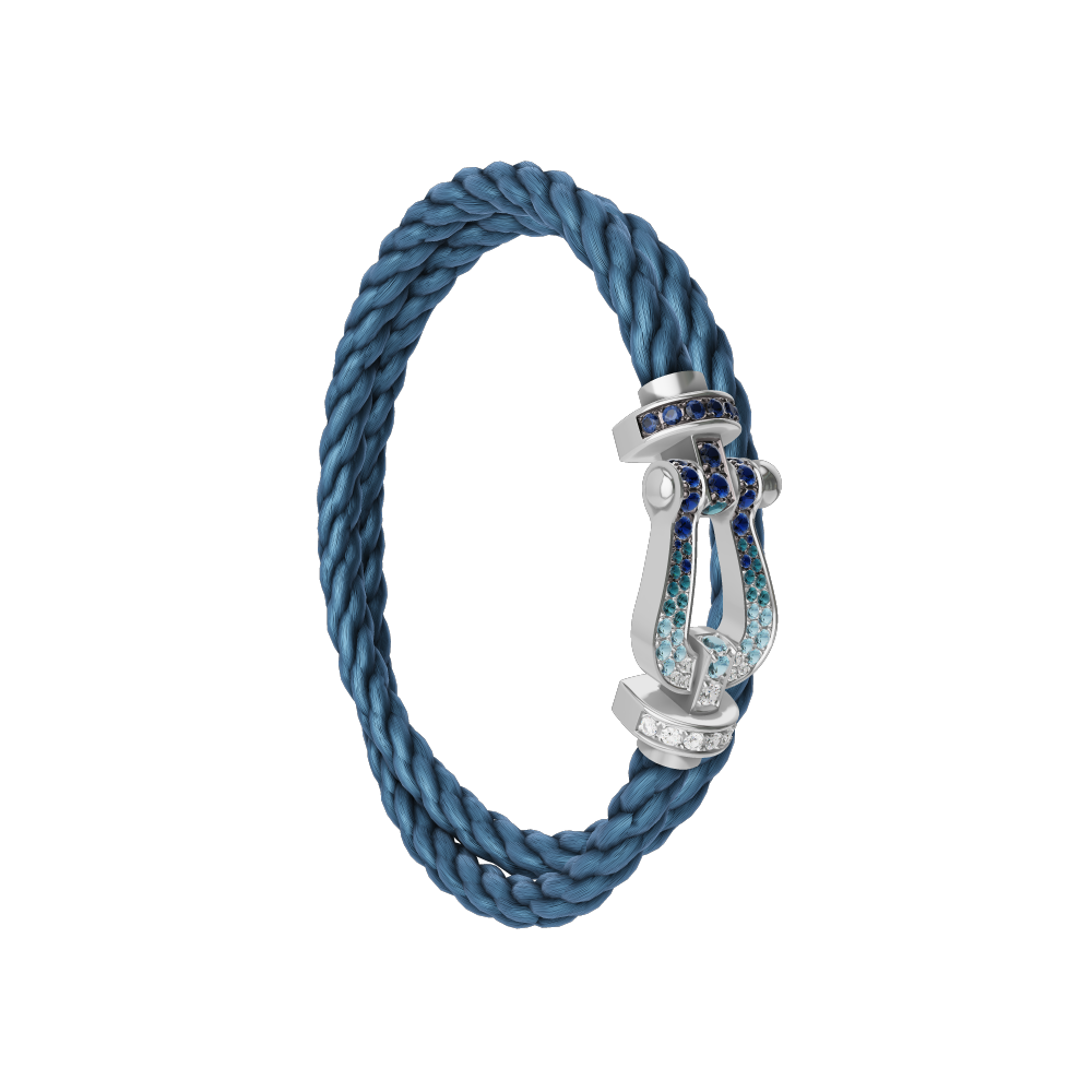 FORCE 10 BRACELET LARGE MODEL 18K WHITE GOLD DIAMOND PAVED AND COLORED STONES