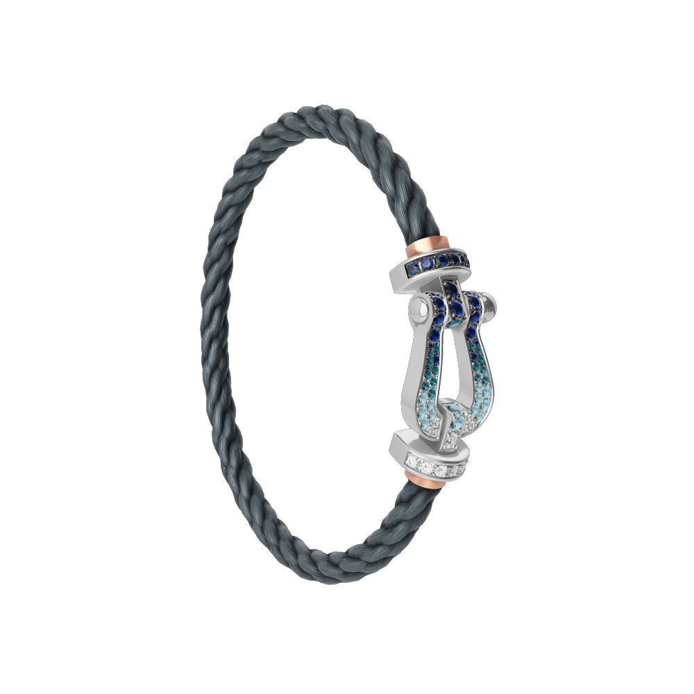 FORCE 10 BRACELET LARGE MODEL 18K WHITE GOLD DIAMOND PAVED AND COLORED STONES